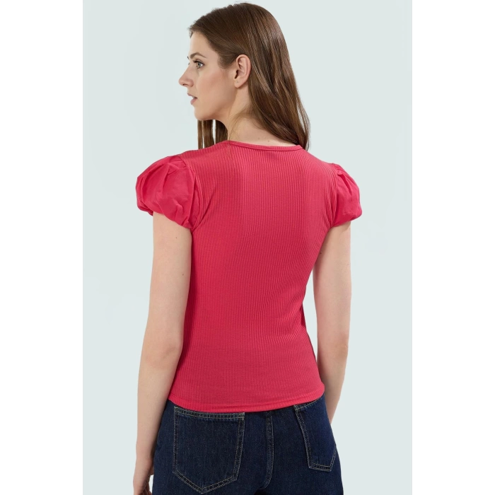 Örme Bluz Fitted Kalıp Bisiklet Yaka Kısa Kol Günlük Stil Özenle Seçilmiş Modern