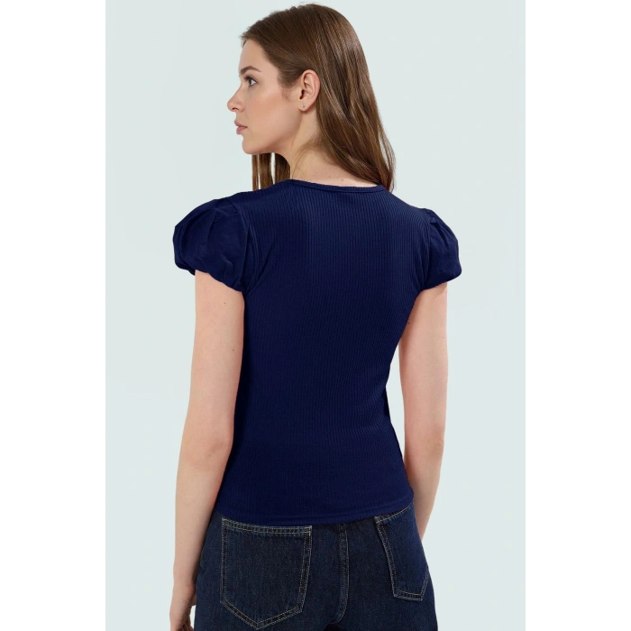 Örme Bluz Fitted Kalıp Bisiklet Yaka Kısa Kol Günlük Stil Özenle Seçilmiş Modern