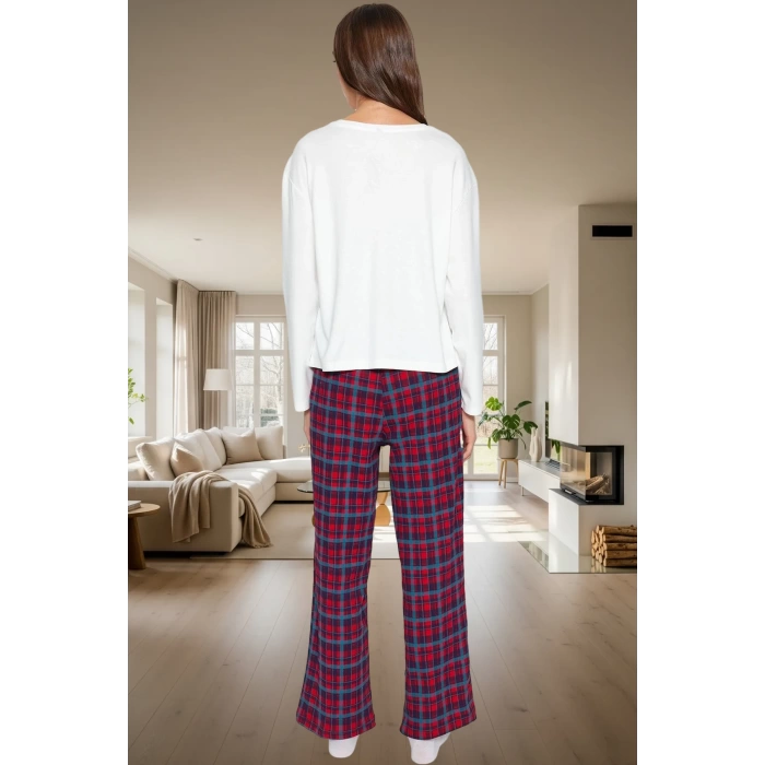 Örme Kaşkorse Pijama Takımı Cep Detaylı Ekoseli %100 Pamuk Rahat Kullanım Zarifane Tasarım