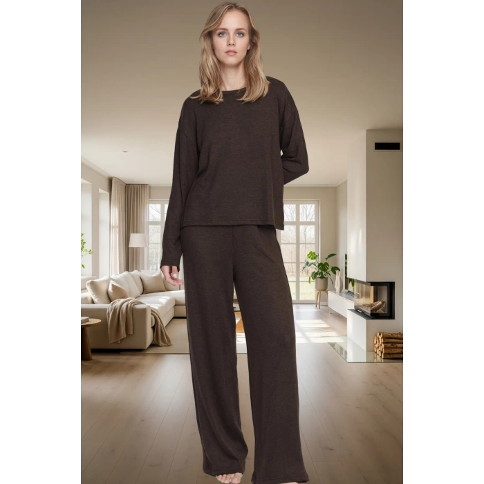 Örme Kaşkorse Pijama Takımı Rahat Kışlık 2 Parça Zarifane Tasarım Seçkin Malzeme