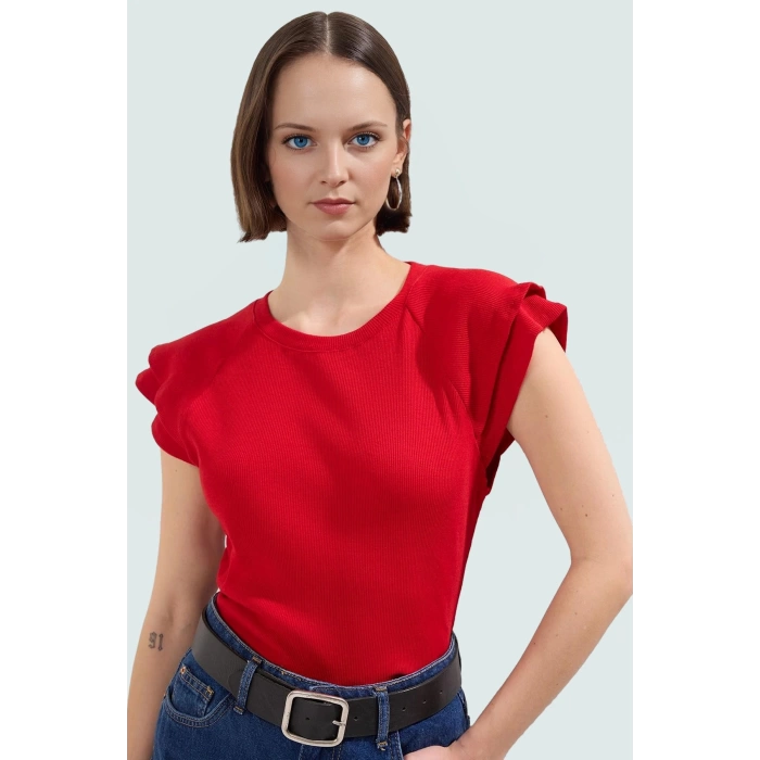 Örme Kısa Kollu Pamuklu Kadın Bluz Fitted Kalıp Günlük Şıklık Trend Tasarım Kaliteli İşçilik