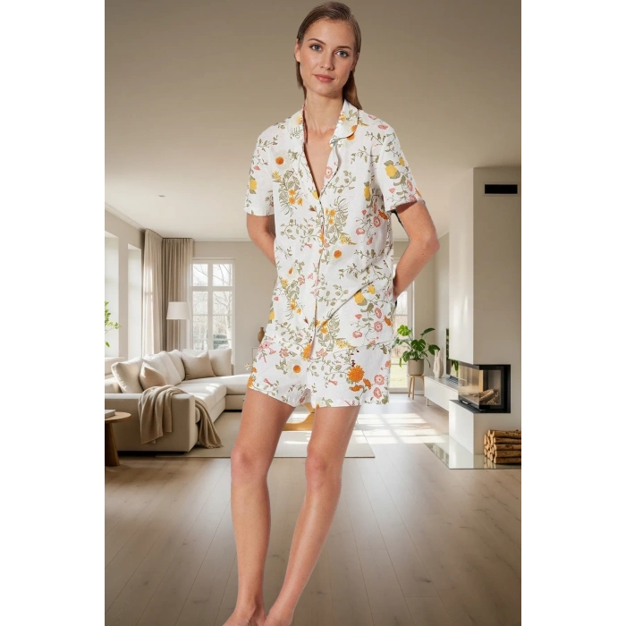 Örme Kumaş Çok Çiçek Desenli 2 Parça Pijama Takımı Yaz İçin Kaliteli İşçilik Trend Tasarım