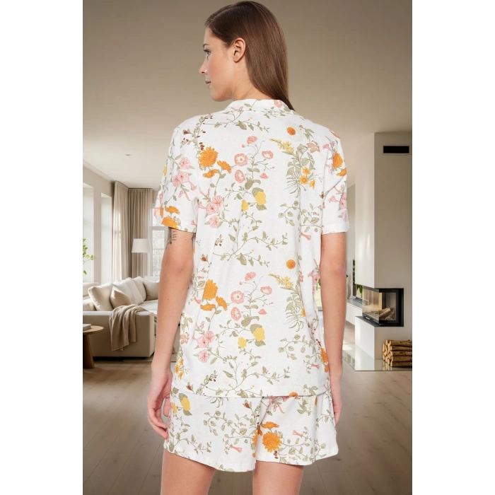 Örme Kumaş Çok Çiçek Desenli 2 Parça Pijama Takımı Yaz İçin Kaliteli İşçilik Trend Tasarım