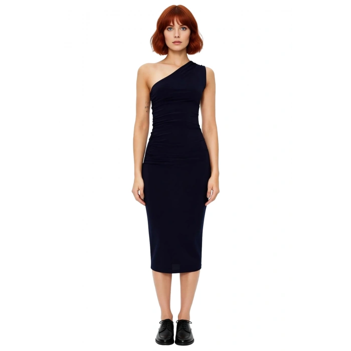 Örme Kumaşlı Tek Omuzlu Midi Elbise Bodycon Kesim Rahat ve Şık Kullanım Uzun Ömürlü