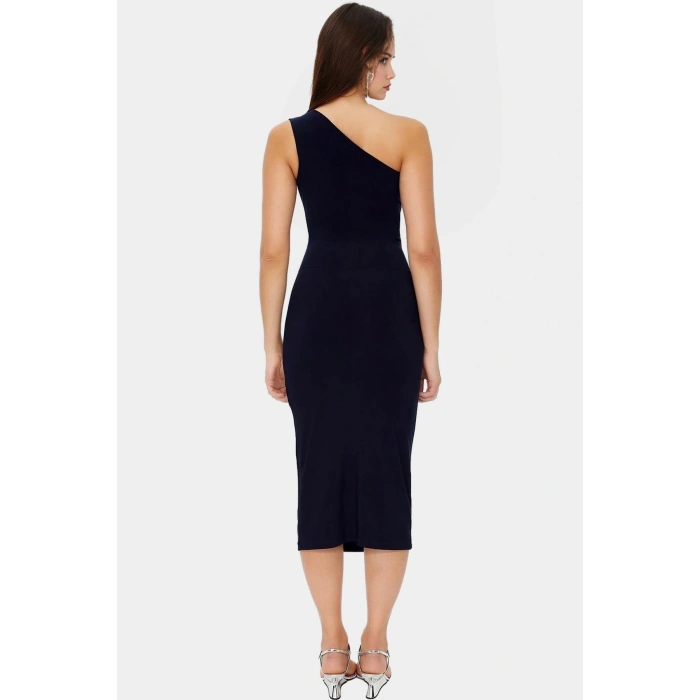 Örme Kumaşlı Tek Omuzlu Midi Elbise Bodycon Kesim Rahat ve Şık Kullanım Uzun Ömürlü