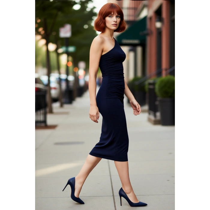Örme Kumaşlı Tek Omuzlu Midi Elbise Bodycon Kesim Rahat ve Şık Kullanım Uzun Ömürlü