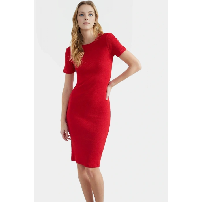 Örme Midi Elbise Bodycon Kalıp Bisiklet Yaka Günlük Kullanım Rahat