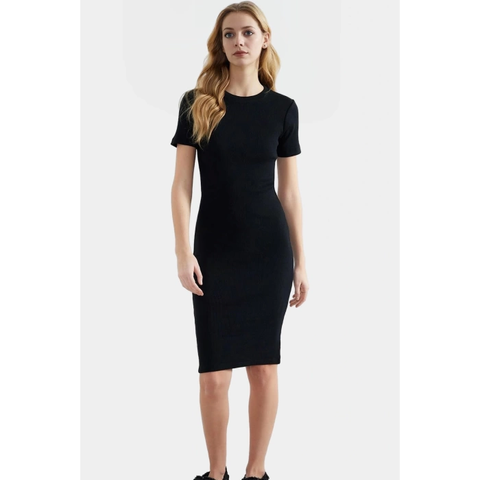 Örme Midi Elbise Bodycon Kalıp Bisiklet Yaka Günlük Kullanım Rahat