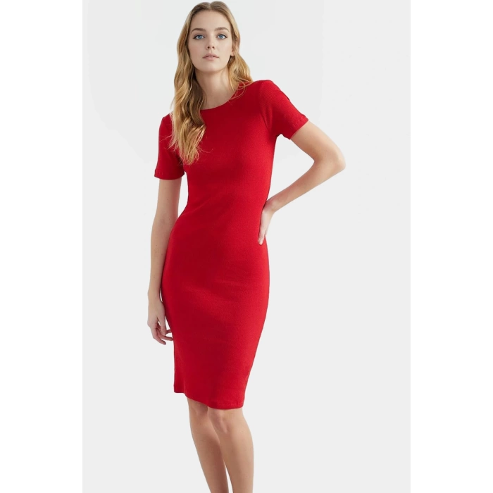 Örme Midi Elbise Bodycon Kalıp Bisiklet Yaka Günlük Kullanım Rahat