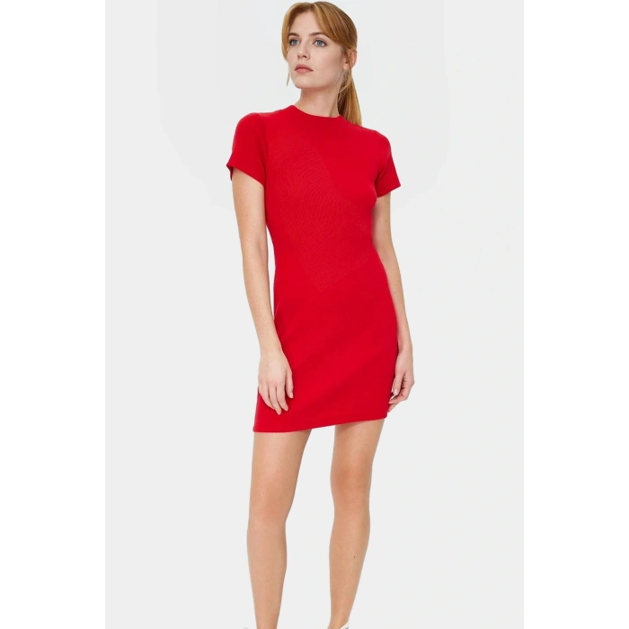Örme Mini Elbise Bodycon Kalıp Bisiklet Yaka Günlük Kısa Kollu Rahat Kullanım Trend Tasarım