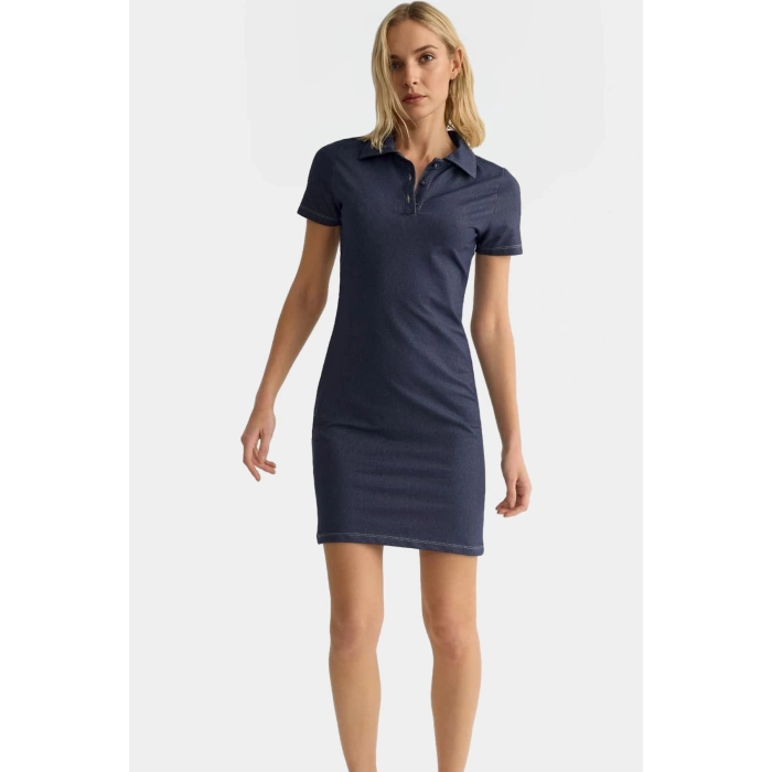 Örme Mini Elbise Bodycon Kalıp Polo Yaka Pamuklu Kumaş Günlük Stil Uzun Ömürlü Seçkin Malzeme