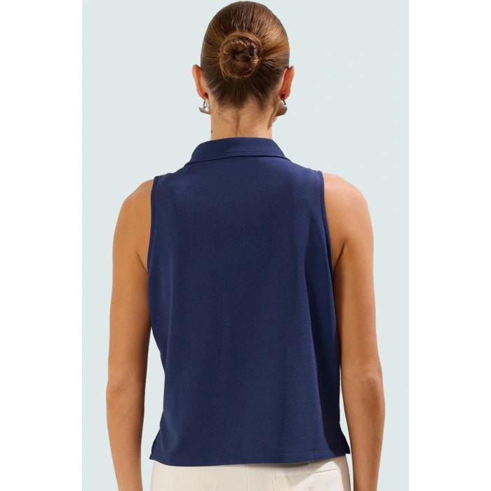 Örme Polo Yaka Kolsuz Bluz Regular Kalıp Rahat Yazlık Modern Stil Seçkin Malzeme Trend Tasarım