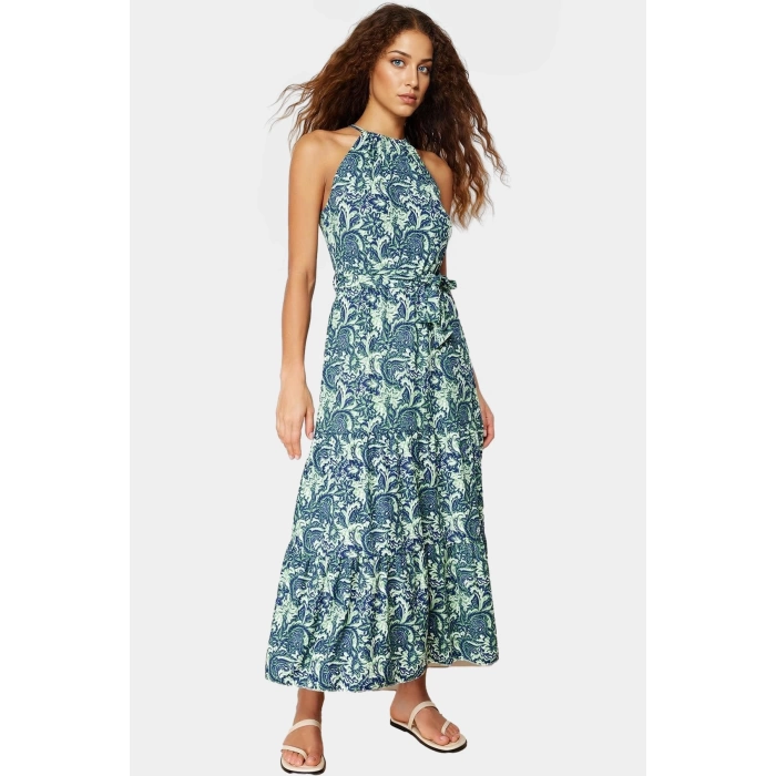 Örme Polyester Maxi Elbise Kolsuz A line Halter Yaka Şık Görünüm Zarifane Tasarım Yüksek Kalite
