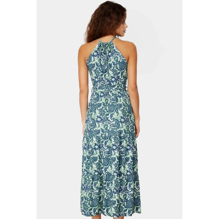 Örme Polyester Maxi Elbise Kolsuz A line Halter Yaka Şık Görünüm Zarifane Tasarım Yüksek Kalite