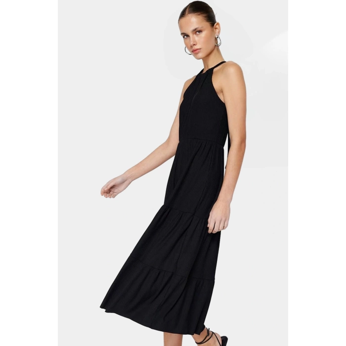 Örme Polyester Maxi Elbise Skater Kalıp Halter Yaka Günlük Stil Rahat Ve Şık Konforlu Kesim