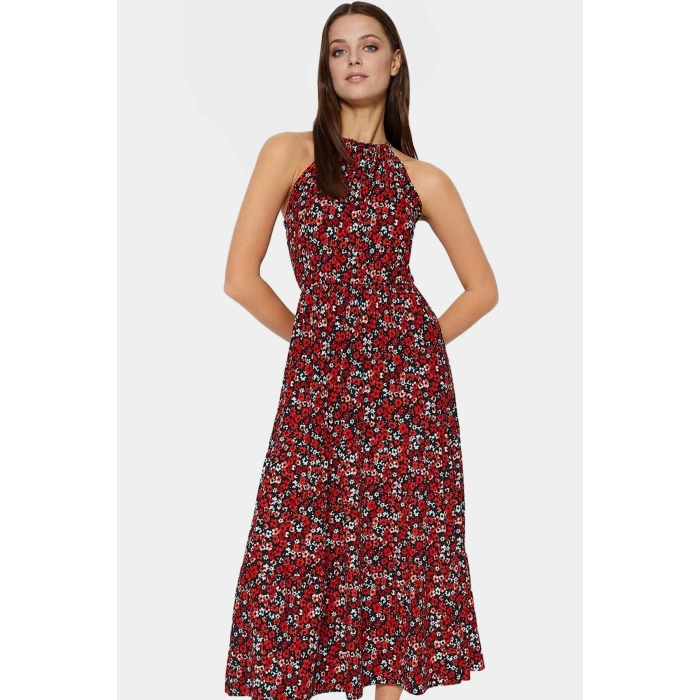 Örme Polyester Maxi Elbise Skater Kalıp Halter Yaka Günlük Stil Rahat Ve Şık Konforlu Kesim