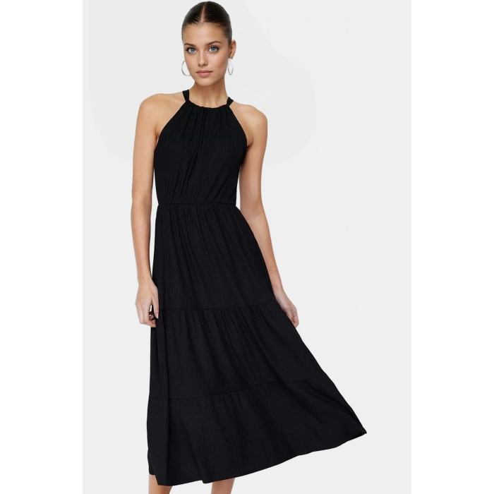 Örme Polyester Maxi Elbise Skater Kalıp Halter Yaka Günlük Stil Rahat Ve Şık Konforlu Kesim