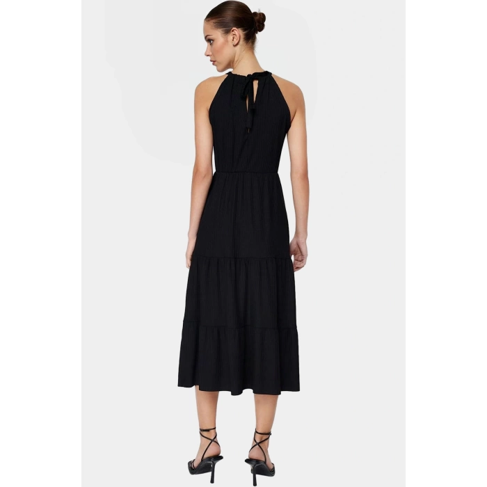 Örme Polyester Maxi Elbise Skater Kalıp Halter Yaka Günlük Stil Rahat Ve Şık Konforlu Kesim