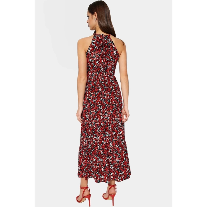 Örme Polyester Maxi Elbise Skater Kalıp Halter Yaka Günlük Stil Rahat Ve Şık Konforlu Kesim