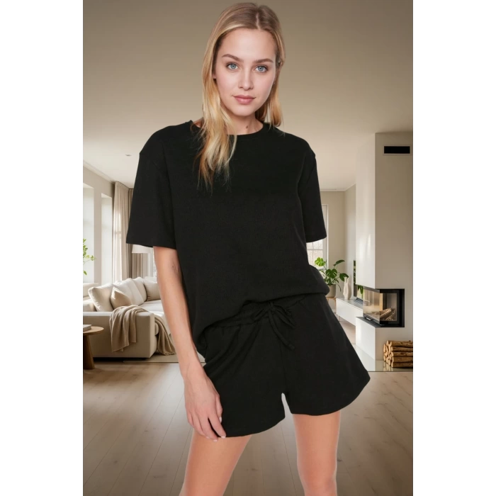 Örme Waffle Kumaş Pijama Takımı 2 Parça Rahat ve Şık Yazlık Mükemmel Uyum Zarifane Tasarım