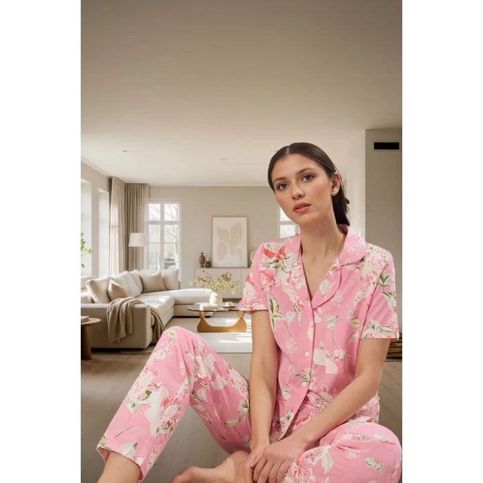 Pamuk Çiçekli Regular Pijama Takımı Kaliteli İşçilik Profesyonel Görünüm Özel Tasarım