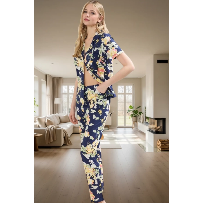 Pamuk Çiçekli Regular Pijama Takımı Kaliteli İşçilik Profesyonel Görünüm Özel Tasarım