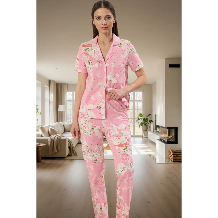 Pamuk Çiçekli Regular Pijama Takımı Kaliteli İşçilik Profesyonel Görünüm Özel Tasarım