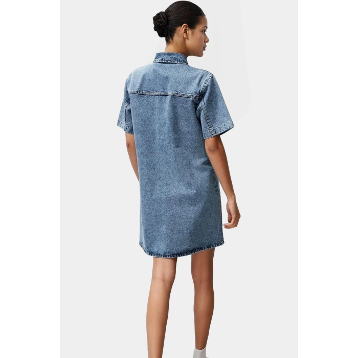 Pamuk Denim Gömlek Elbise Mini Boy Günlük Stil Rahat Kesim Trend Tasarım Konforlu