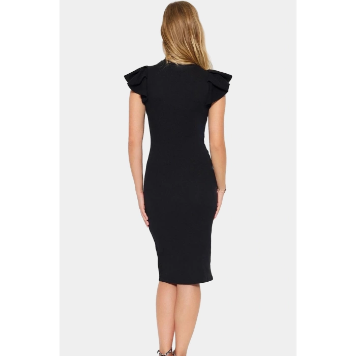 Pamuklu Bodycon Midi Elbise Renk Volanlı Detaylı Kadın Giyim Konforlu Kesim Dayanıklı Malzeme