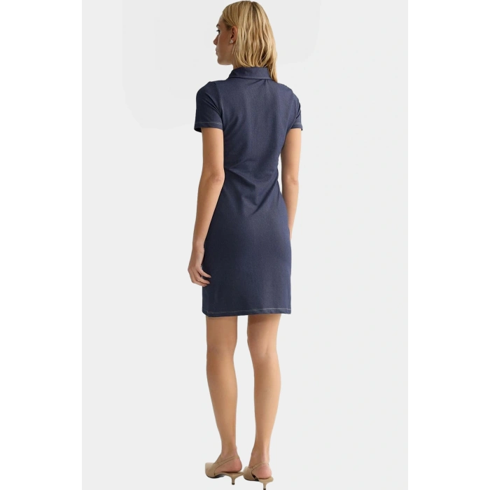 Pamuklu Bodycon Mini Elbise Polo Yaka Örme Kumaş Rahat Kalıp Konforlu Kesim Uzun Ömürlü