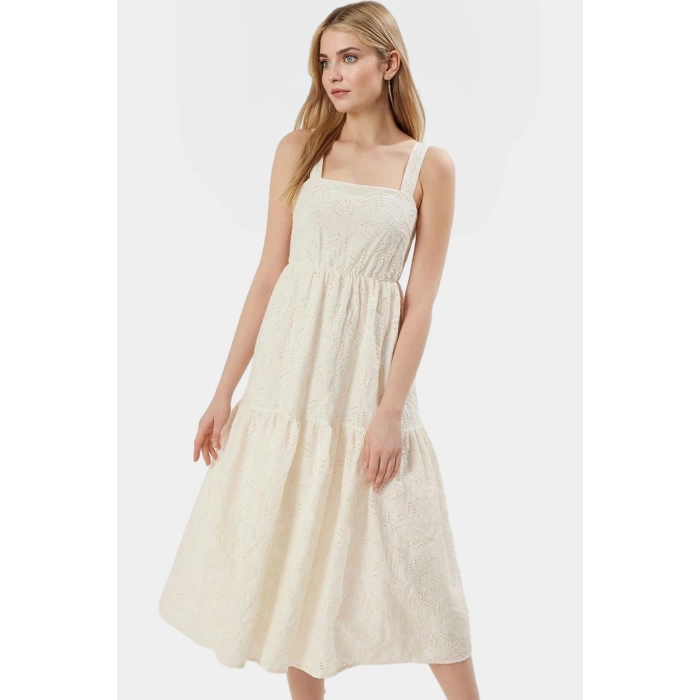 Pamuklu Brode A Kesim Midi Elbise Rahat Şık ve Nefes Alabilir Modern Stil Kaliteli İşçilik