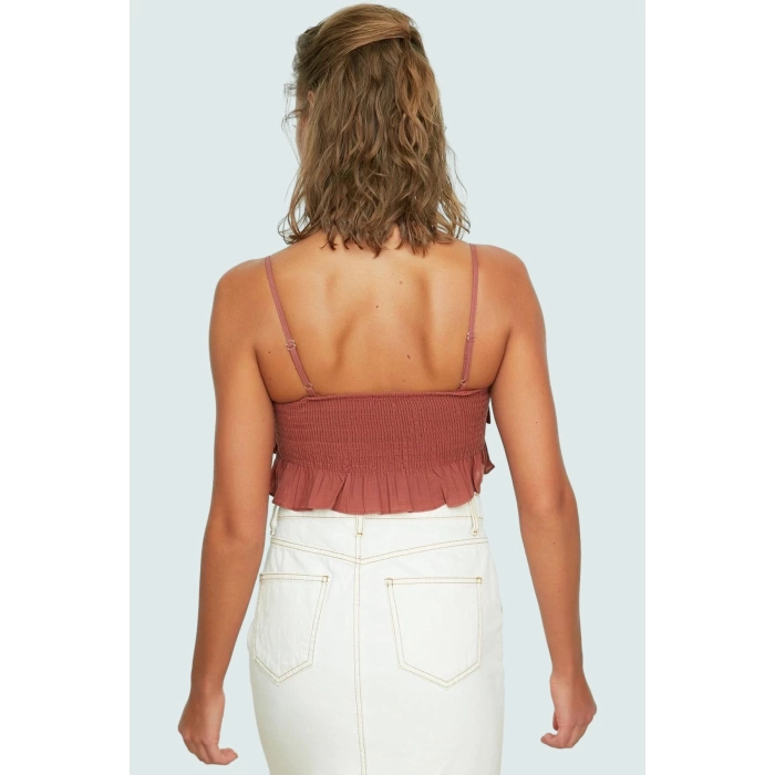 Pamuklu Crop Bluz Plaj Stilleri İçin Fırfırlı Kolsuz Rahat Kesim Kaliteli İşçilik