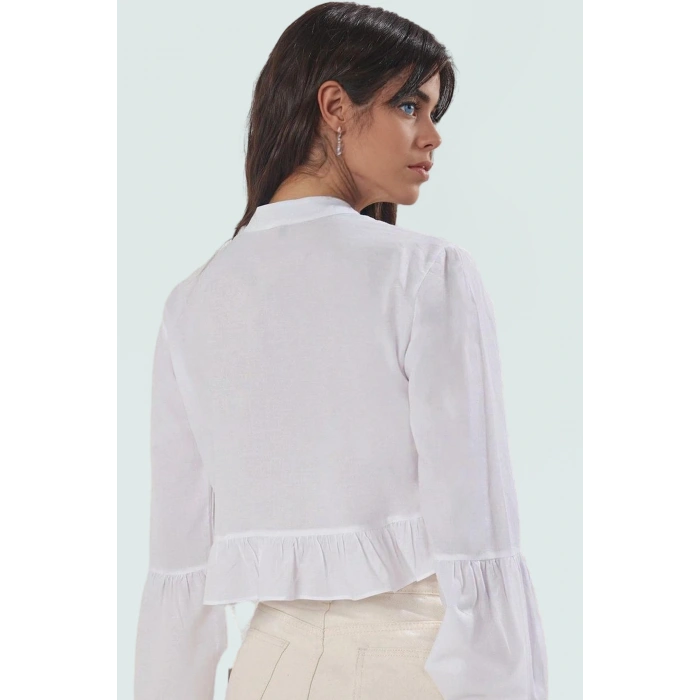 Pamuklu Dantelli Slim Fit Plaj Bluz Bağlamalı Yazlık Kaliteli İşçilik Rahat Kullanım