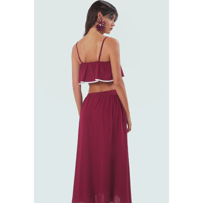Pamuklu Dokuma Bluz Etek Takım Yazlık Plaj Şıklığı Şık Görünüm Modern Stil Dayanıklı Malzeme