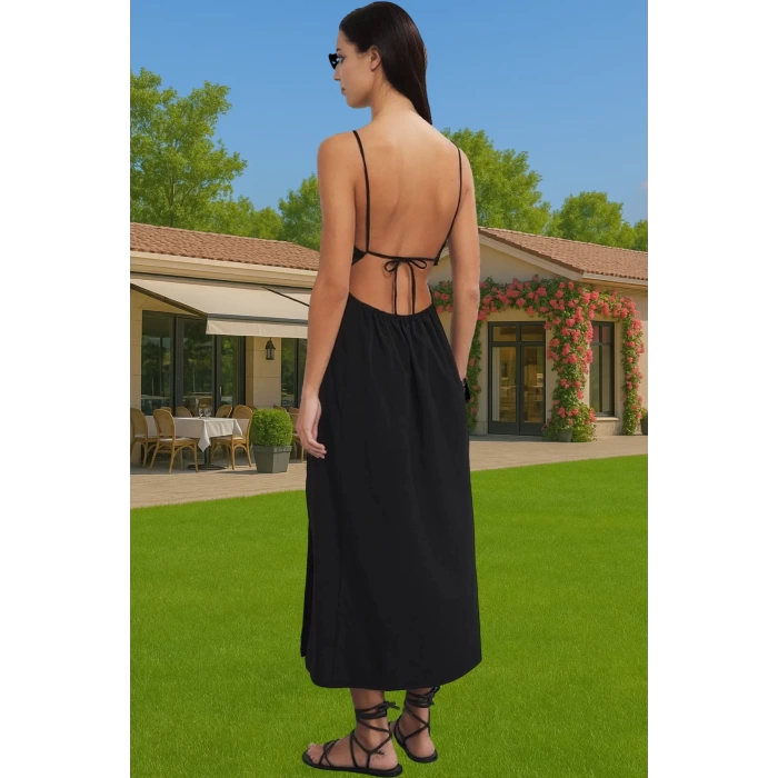 Pamuklu Elastan Maxi Plaj Elbisesi A line Kesim Halter Yaka Yazlık Trend Tasarım Rahat Ve Şık