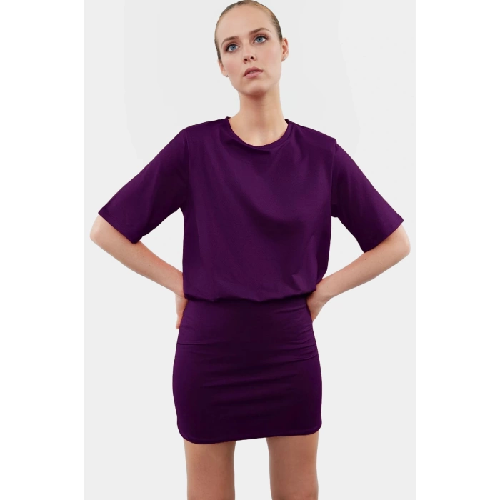 Pamuklu Elastanlı Mini Elbise Kısa Kollu Bodycon Kesim Uzun Ömürlü Dayanıklı Malzeme