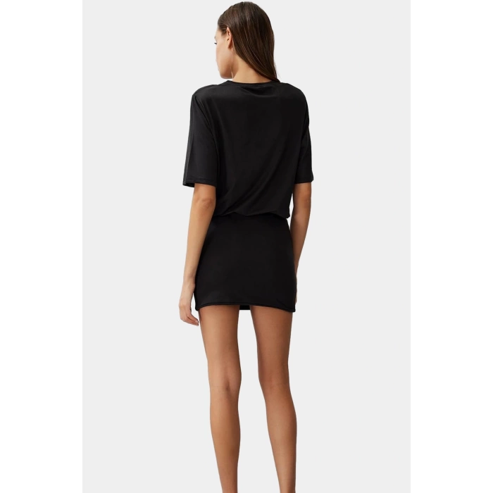 Pamuklu Elastanlı Mini Elbise Kısa Kollu Bodycon Kesim Uzun Ömürlü Dayanıklı Malzeme