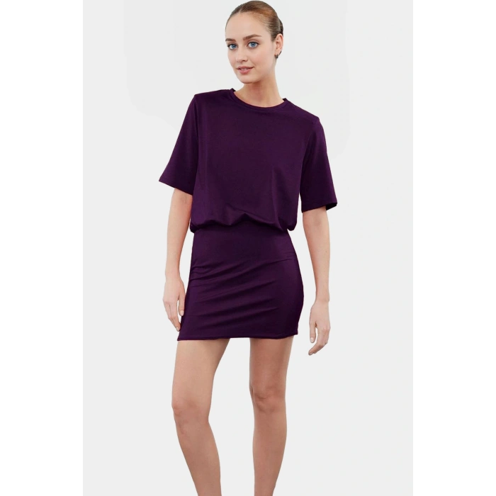 Pamuklu Elastanlı Mini Elbise Kısa Kollu Bodycon Kesim Uzun Ömürlü Dayanıklı Malzeme