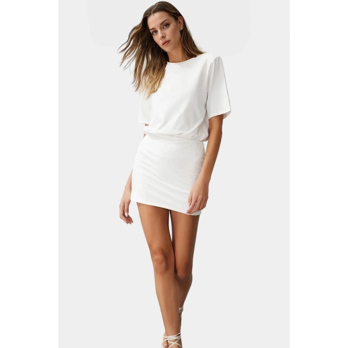 Pamuklu Elastanlı Mini Elbise Kısa Kollu Bodycon Kesim Uzun Ömürlü Dayanıklı Malzeme