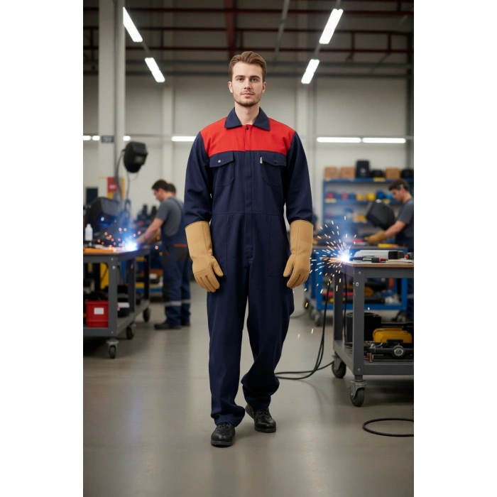 Pamuklu Gabardin Tulum LacivertKırmızı İş Güvenliği Carica Yazlık