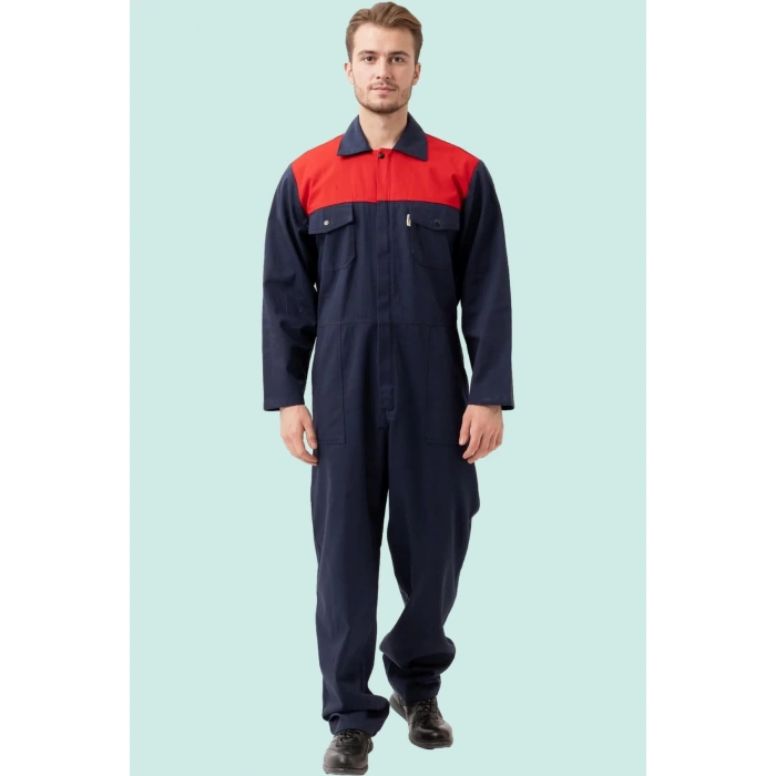 Pamuklu Gabardin Tulum LacivertKırmızı İş Güvenliği Carica Yazlık