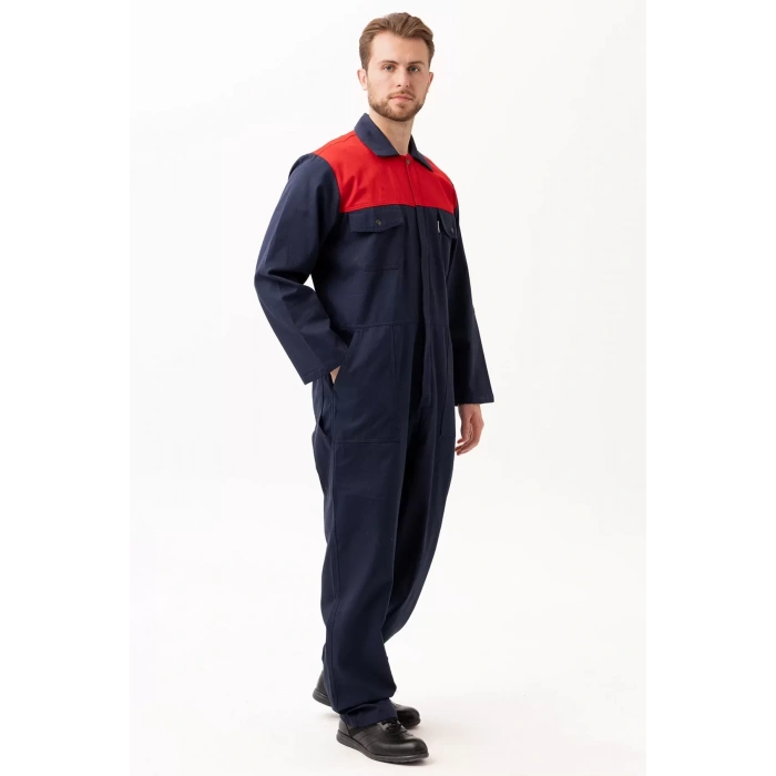 Pamuklu Gabardin Tulum LacivertKırmızı İş Güvenliği Carica Yazlık