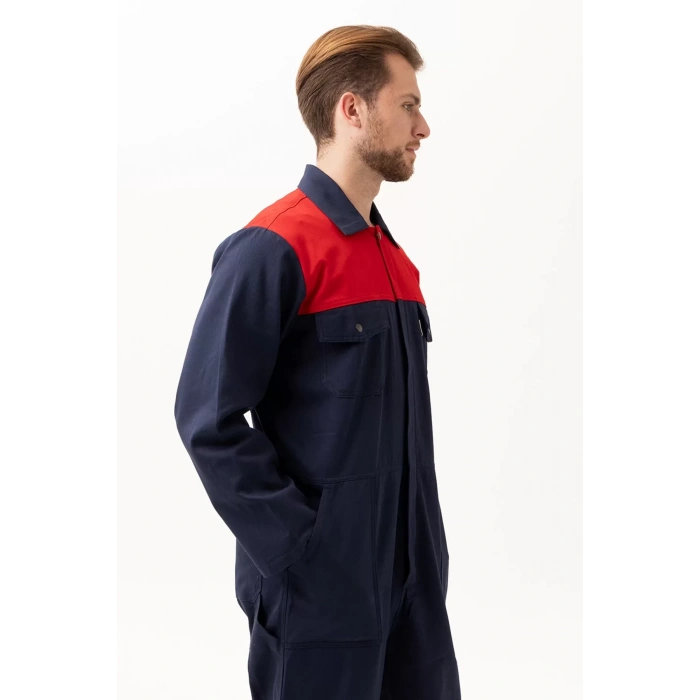 Pamuklu Gabardin Tulum LacivertKırmızı İş Güvenliği Carica Yazlık