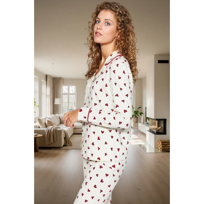 Pamuklu Kalpli Pijama Takımı Regular Kalıp Uzun Kollu Kışlık Trend Tasarım Dayanıklı Malzeme