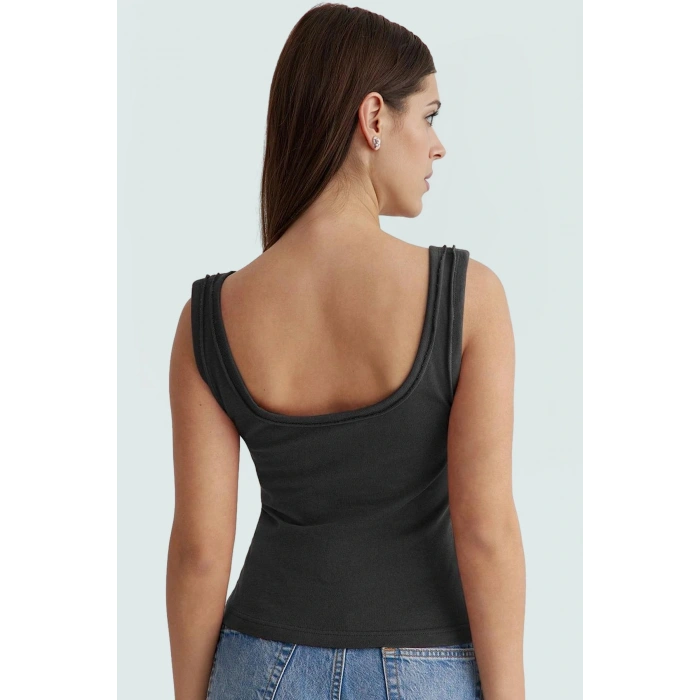 Pamuklu Kaşkorse Örme Bluz Fitted Kalıp Havuz Yaka Yazlık Günlük Yüksek Kalite
