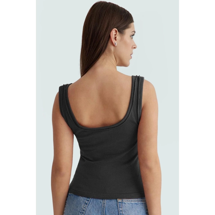 Pamuklu Kaşkorse Örme Bluz Fitted Kalıp Havuz Yaka Yazlık Günlük Yüksek Kalite
