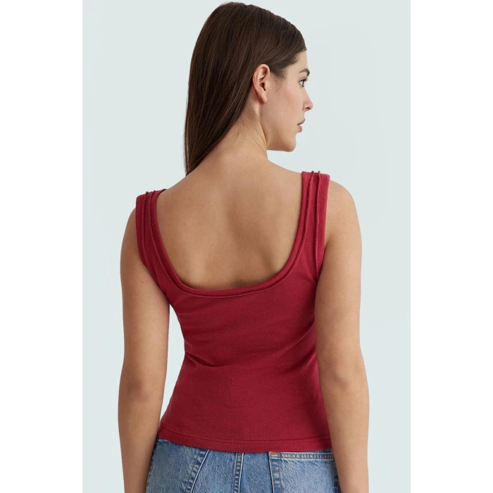 Pamuklu Kaşkorse Örme Bluz Fitted Kalıp Havuz Yaka Yazlık Günlük Yüksek Kalite