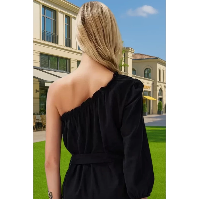 Pamuklu Keten Karışımlı Tek Omuz Maxi Elbise Rahat Yazlık Plaj Rahat Ve Şık Modern Stil Özel Tasarım