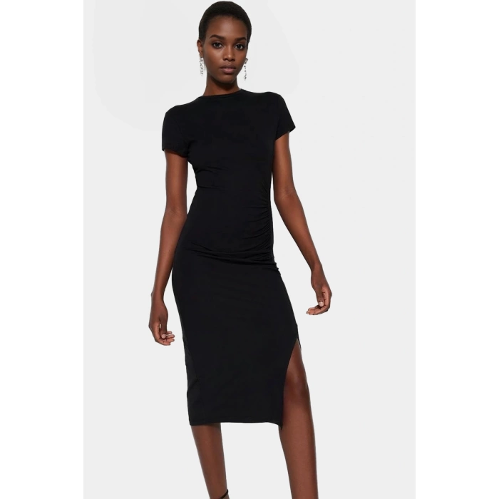Pamuklu Midi Elbise Bodycon Büzgü Detay Yaz için Mükemmel Özel Tasarım Rahat Ve Şık