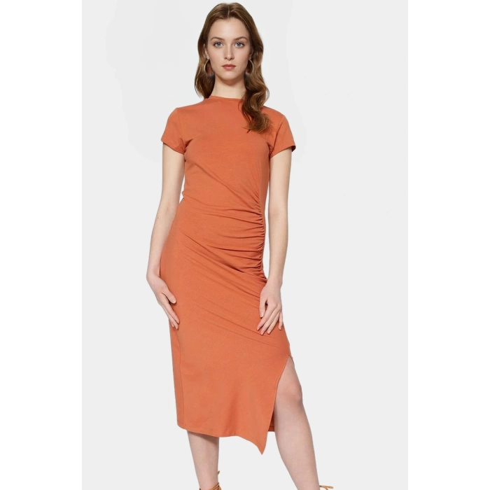Pamuklu Midi Elbise Bodycon Büzgü Detay Yaz için Mükemmel Özel Tasarım Rahat Ve Şık
